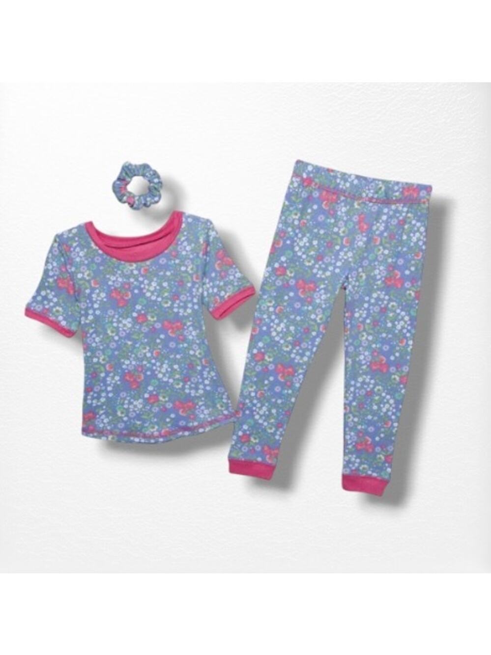 NWT Sleep On It Lightweight Floral Pajamas & Scrunchie, Size 4T